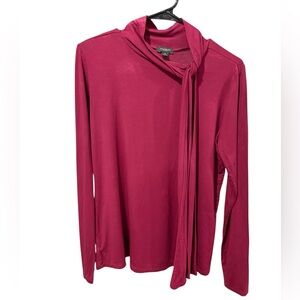 Ann Taylor Long Sleeve Tie Neck Burgundy Blouse